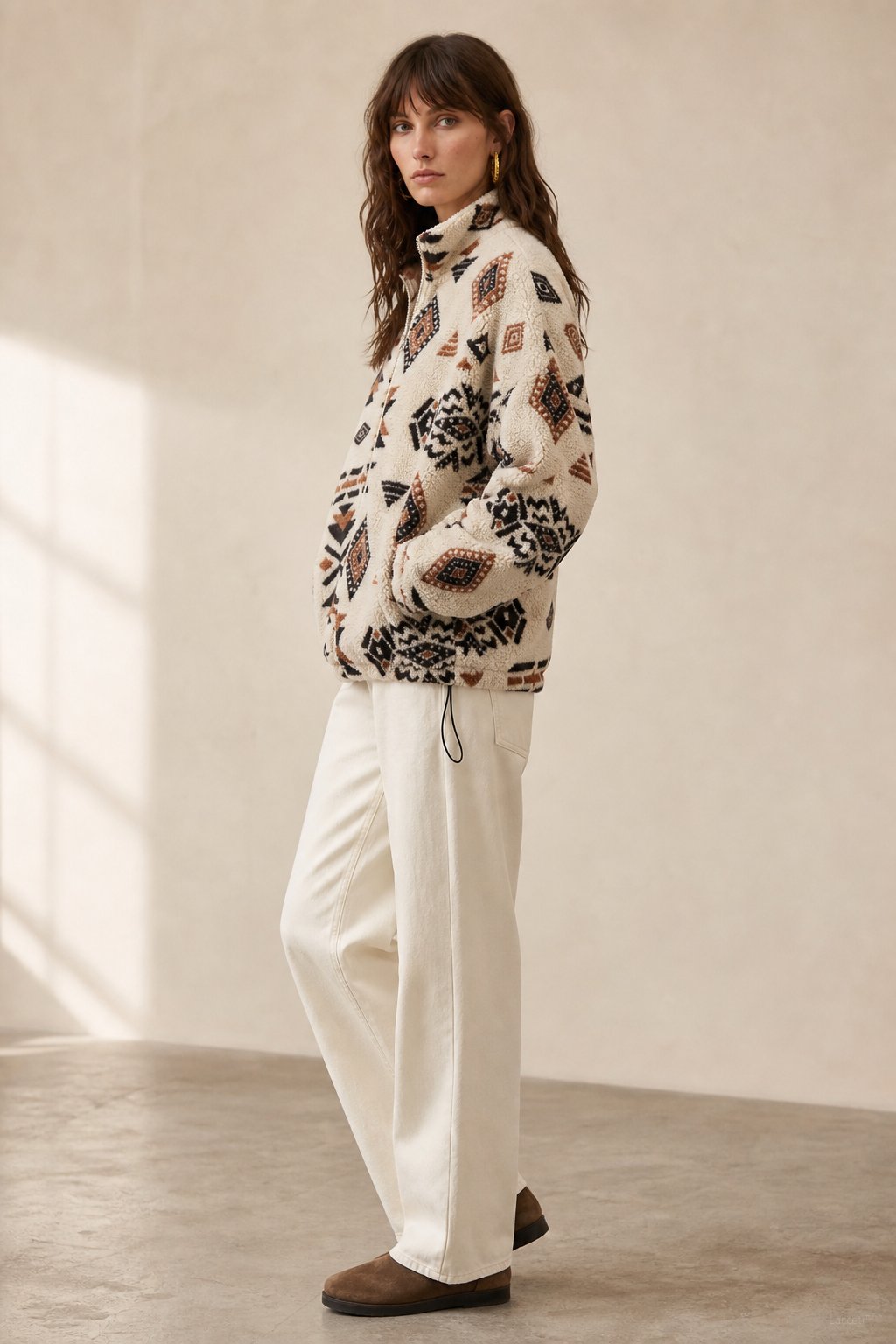 Women's Printed Fleece Jacket with Full Zip and Collar