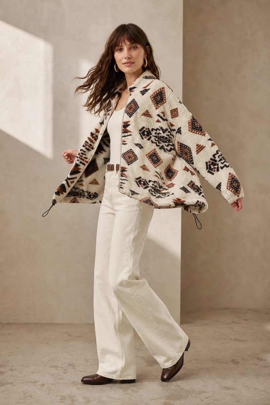 Women's Printed Fleece Jacket with Full Zip and Collar