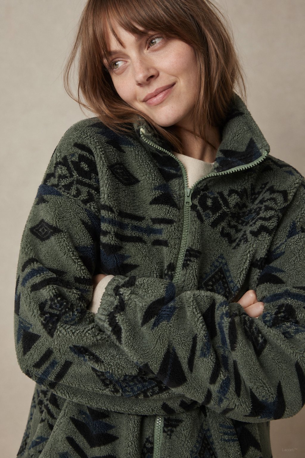 Women's Printed Fleece Jacket with Full Zip and Collar