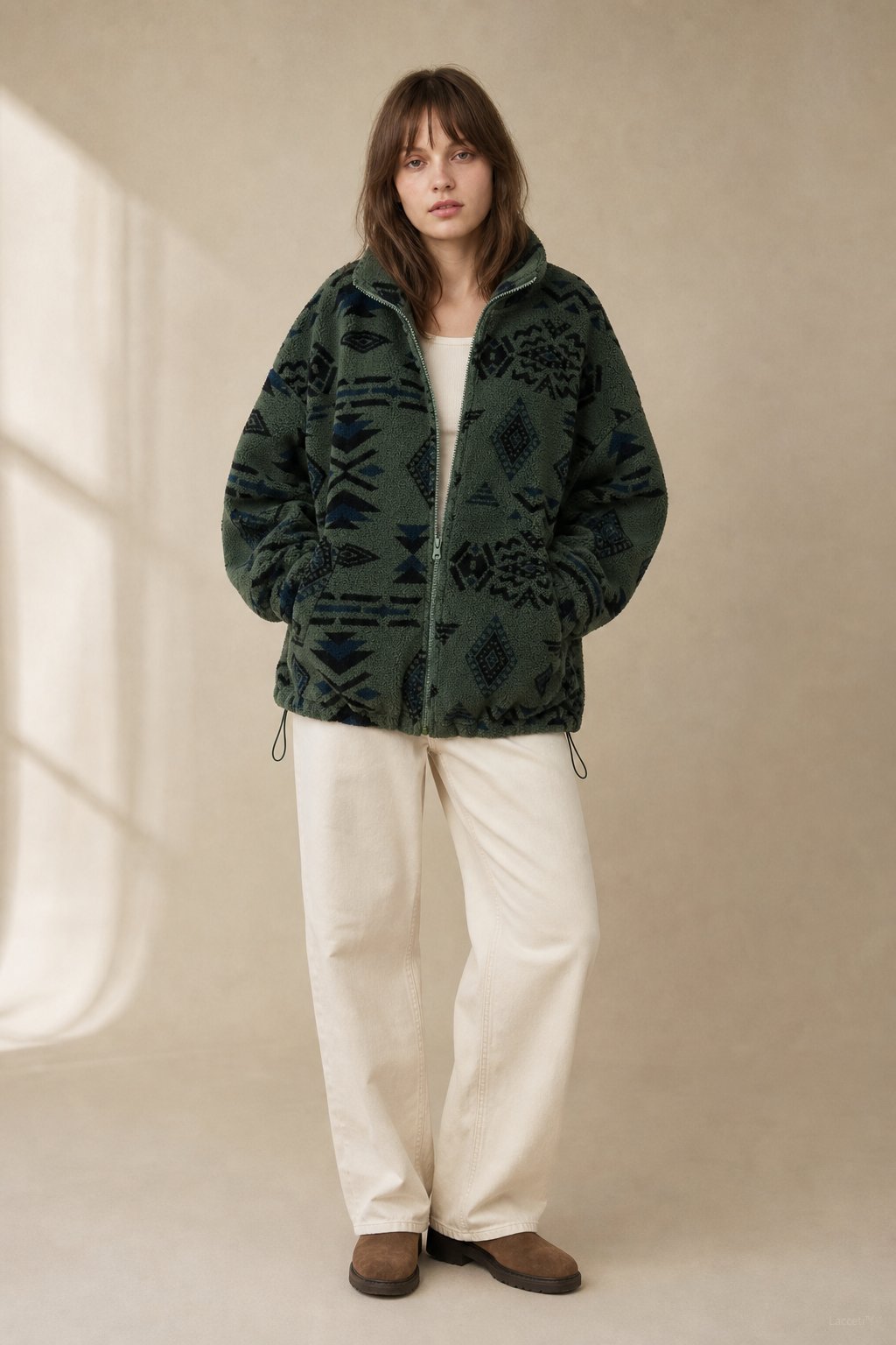 Women's Printed Fleece Jacket with Full Zip and Collar