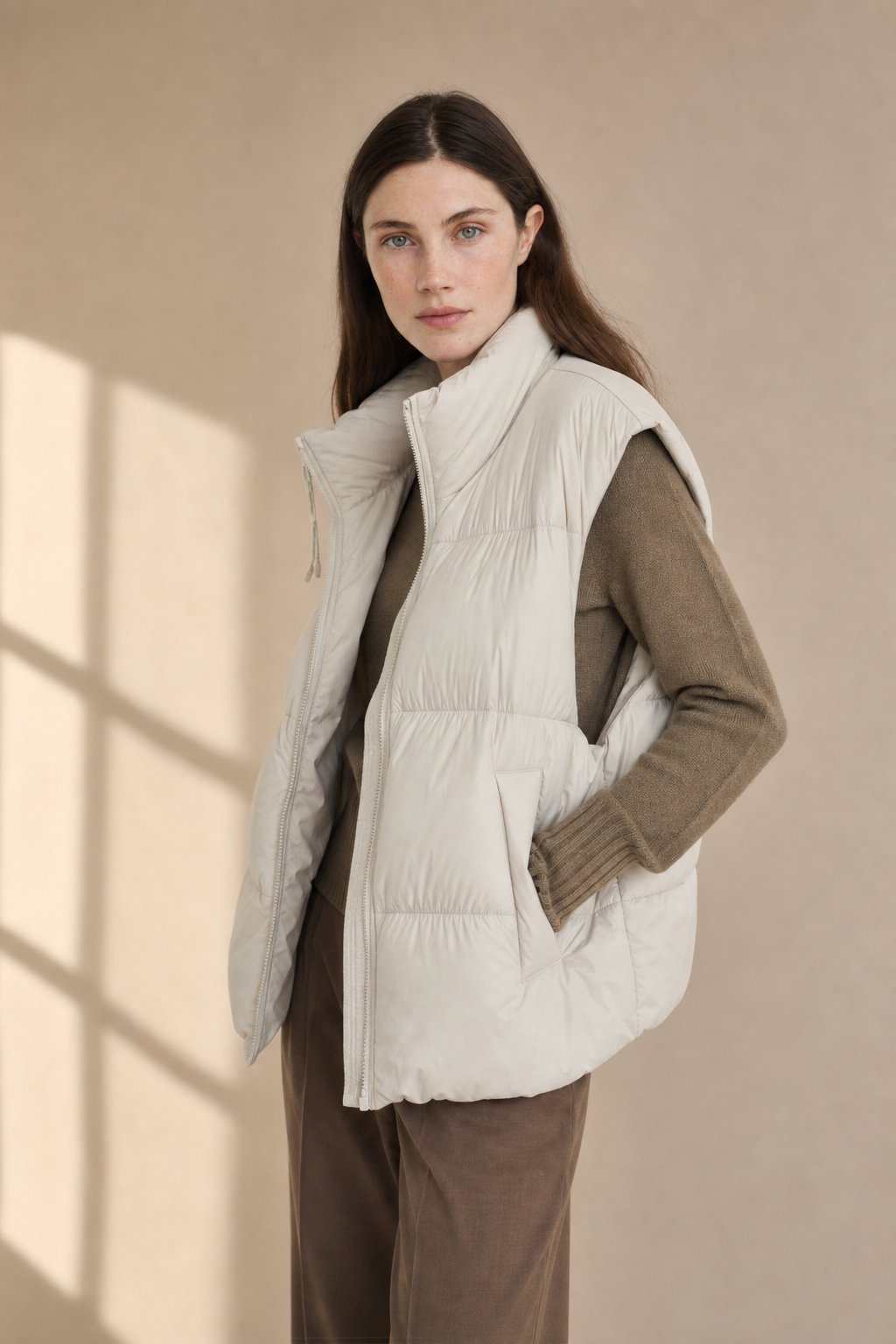 Women's Longline Quilted Puffer Vest with High Collar