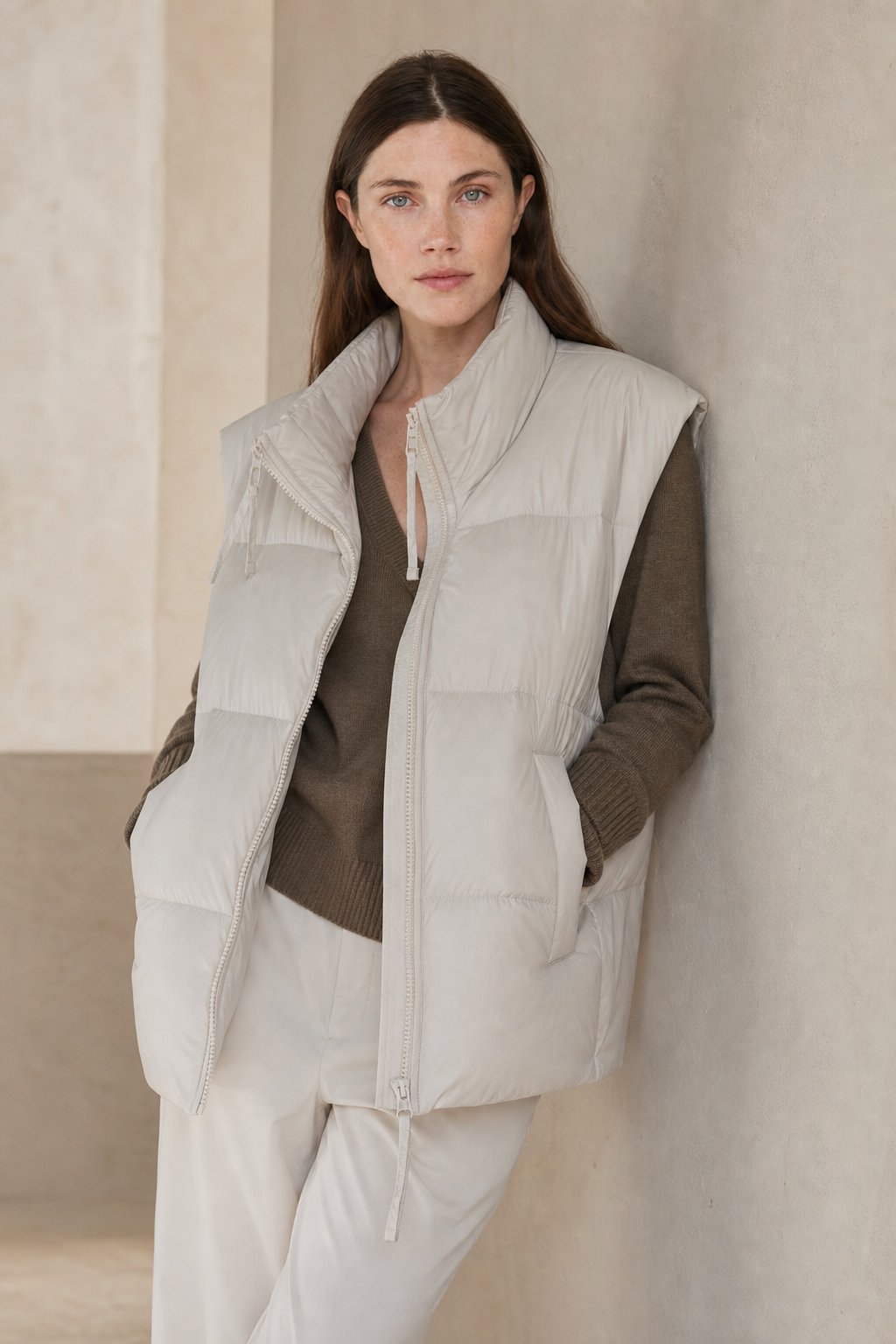 Women's Longline Quilted Puffer Vest with High Collar