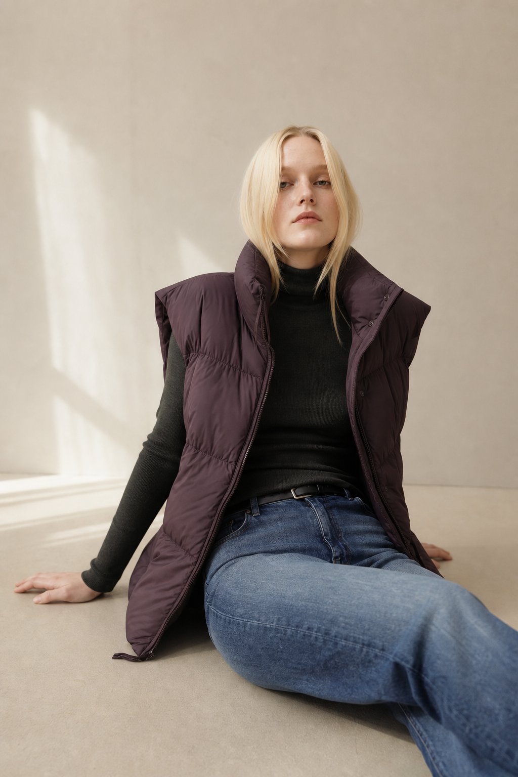 Women's Longline Quilted Puffer Vest with High Collar