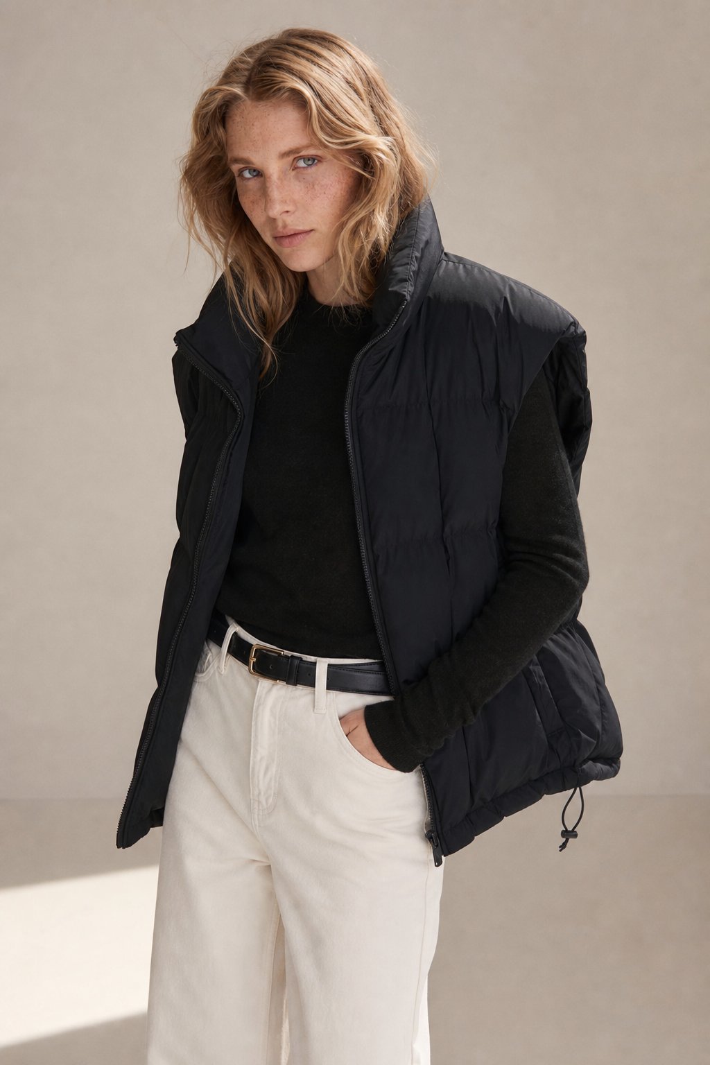 Women's Longline Quilted Puffer Vest with High Collar
