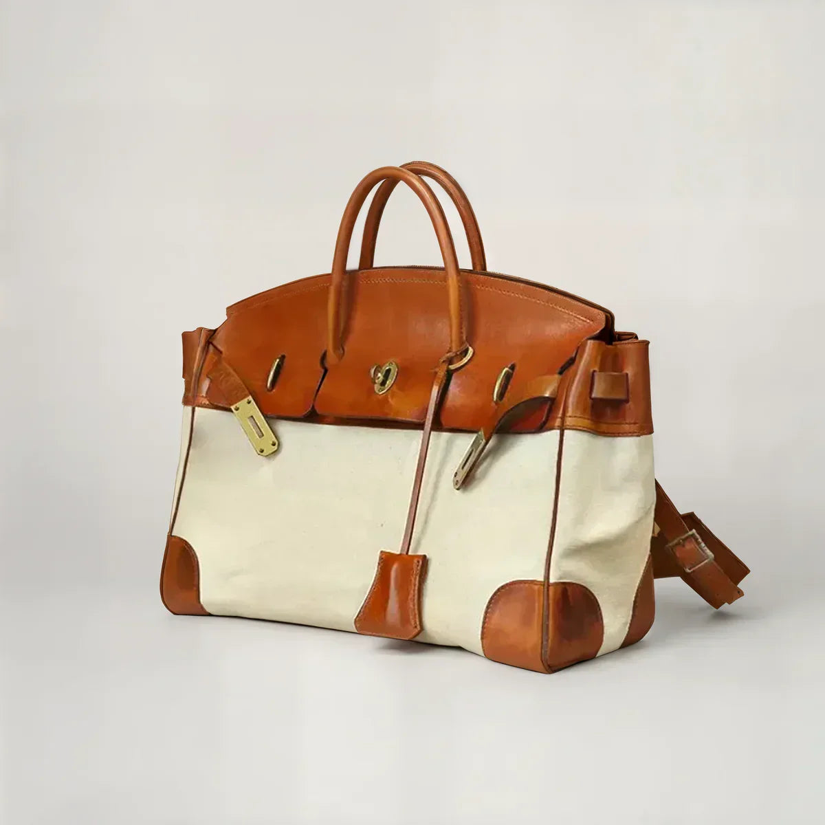 Women's Canvas and Leather Weekender Bag with Top Handles