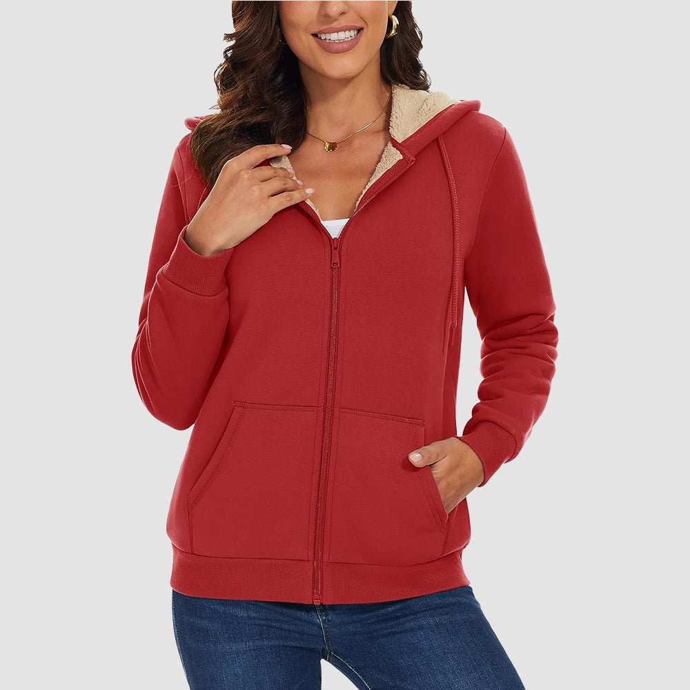 Women's Sherpa-Lined Zip Hoodie with Pockets