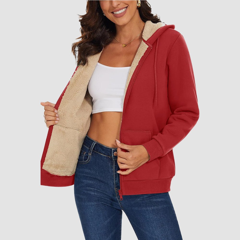 Women's Sherpa-Lined Zip Hoodie with Pockets