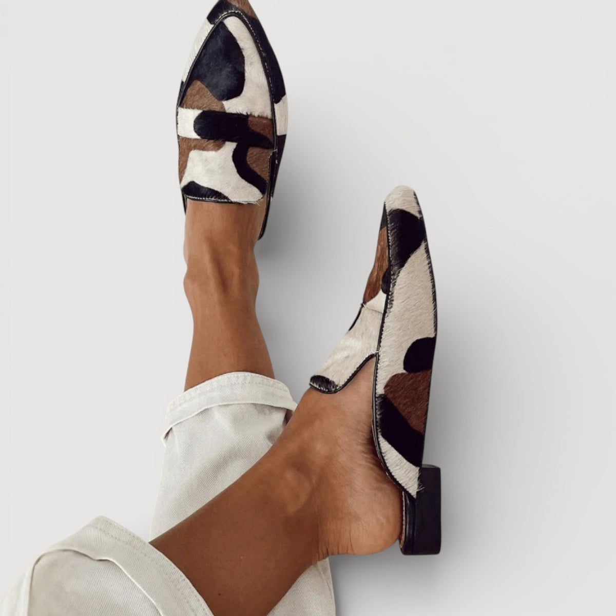 Women's Cow Print Mules Slip On Flat Shoes