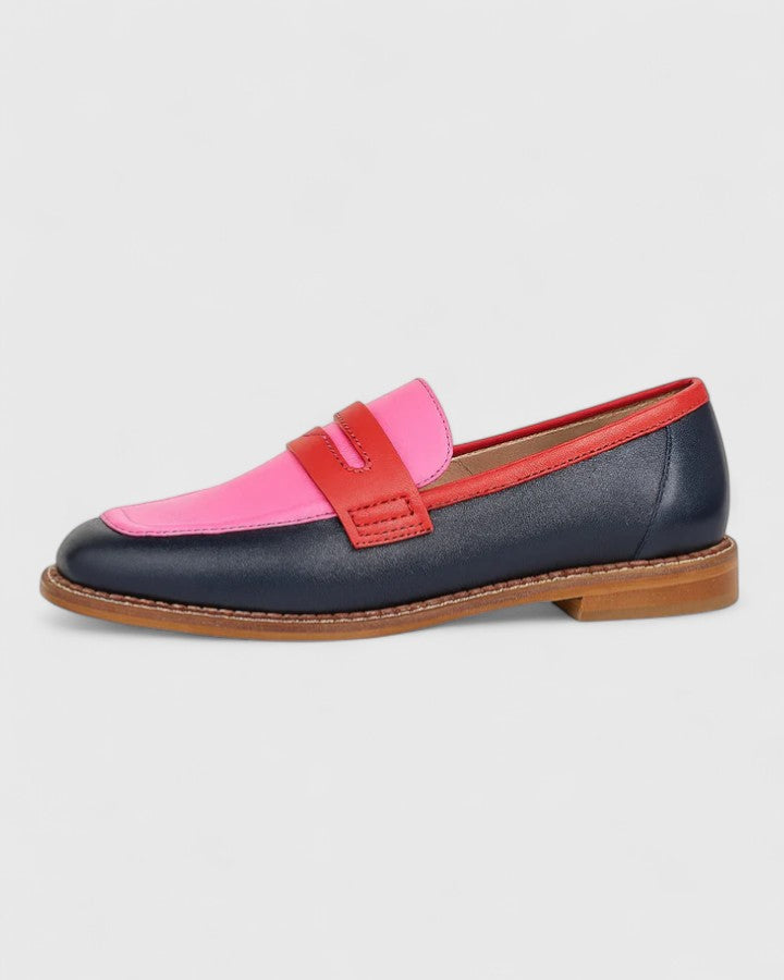 Women's Two Tone Leather Loafers with Strap Detail