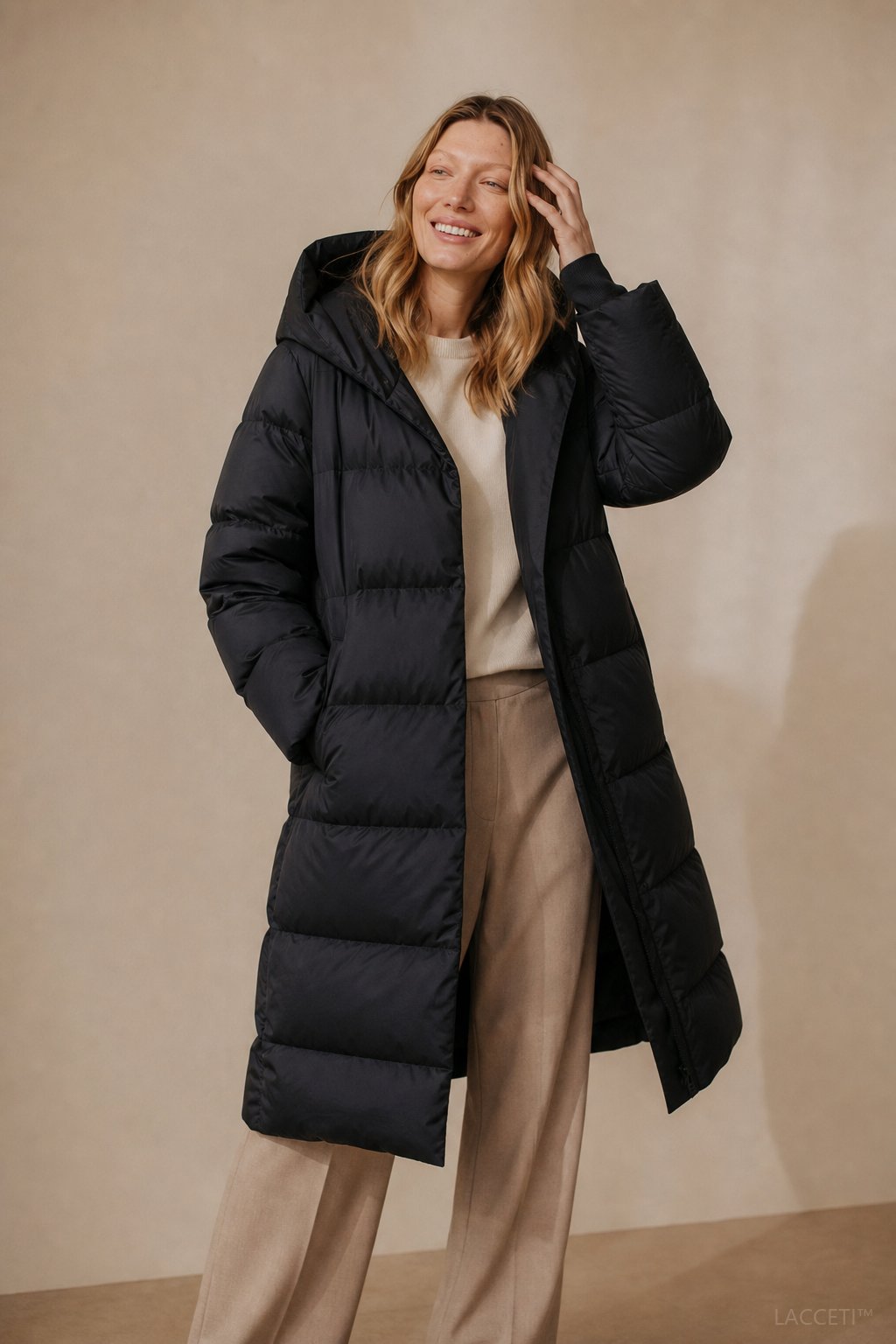 Women's Long Down Puffer Coat with Hood and Zip Front