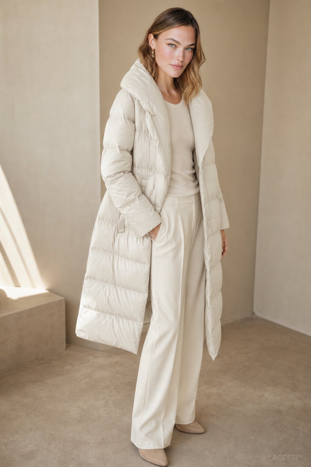Women's Long Down Puffer Coat with Hood and Zip Front