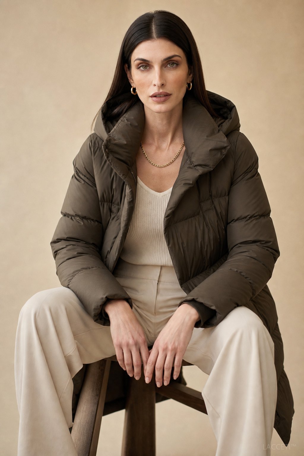 Women's Long Down Puffer Coat with Hood and Zip Front
