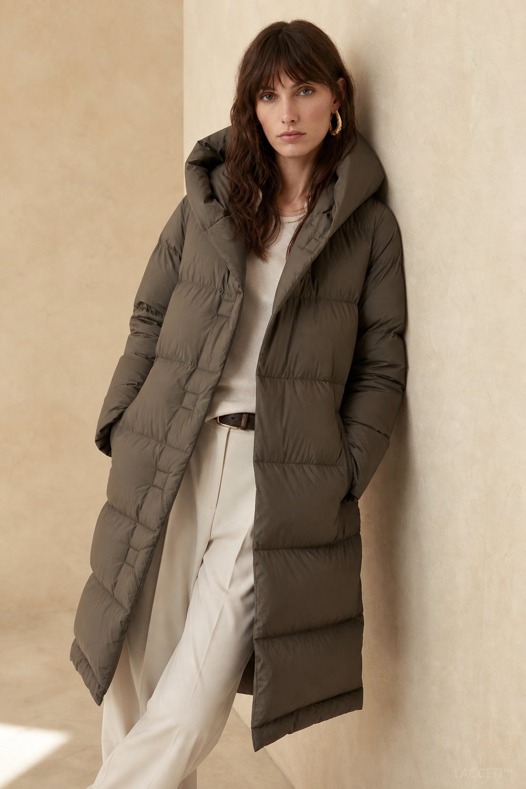 Women's Long Down Puffer Coat with Hood and Zip Front