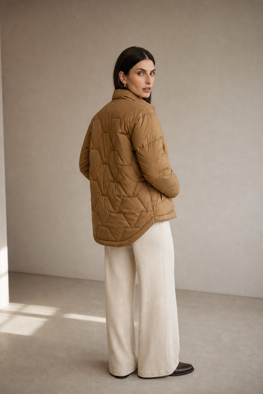 Women's Lightweight Quilted Down Jacket with Snap Button Front