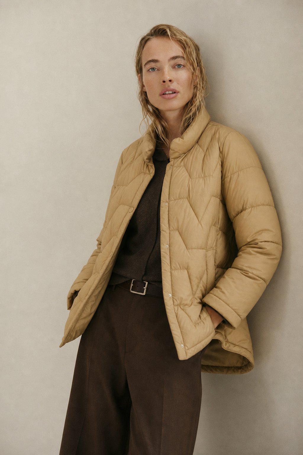 Women's Lightweight Quilted Down Jacket with Snap Button Front