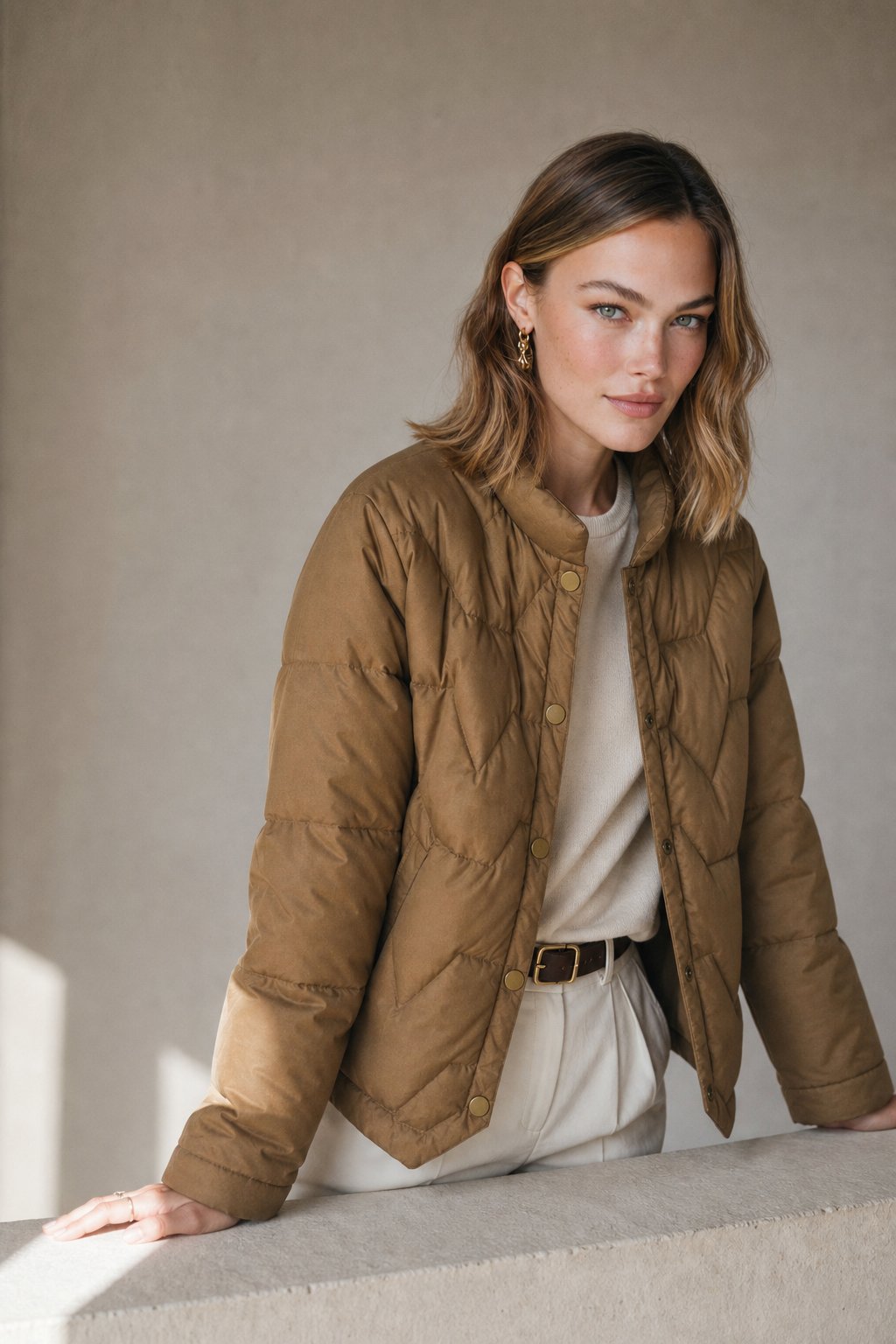 Women's Lightweight Quilted Down Jacket with Snap Button Front