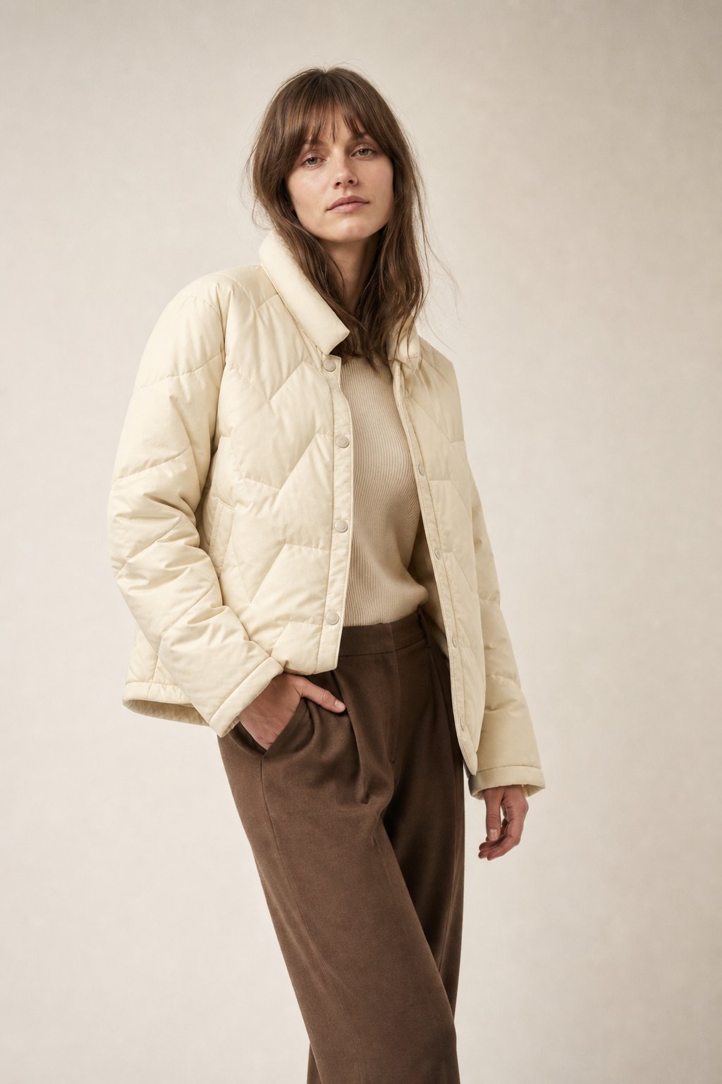 Women's Lightweight Quilted Down Jacket with Snap Button Front