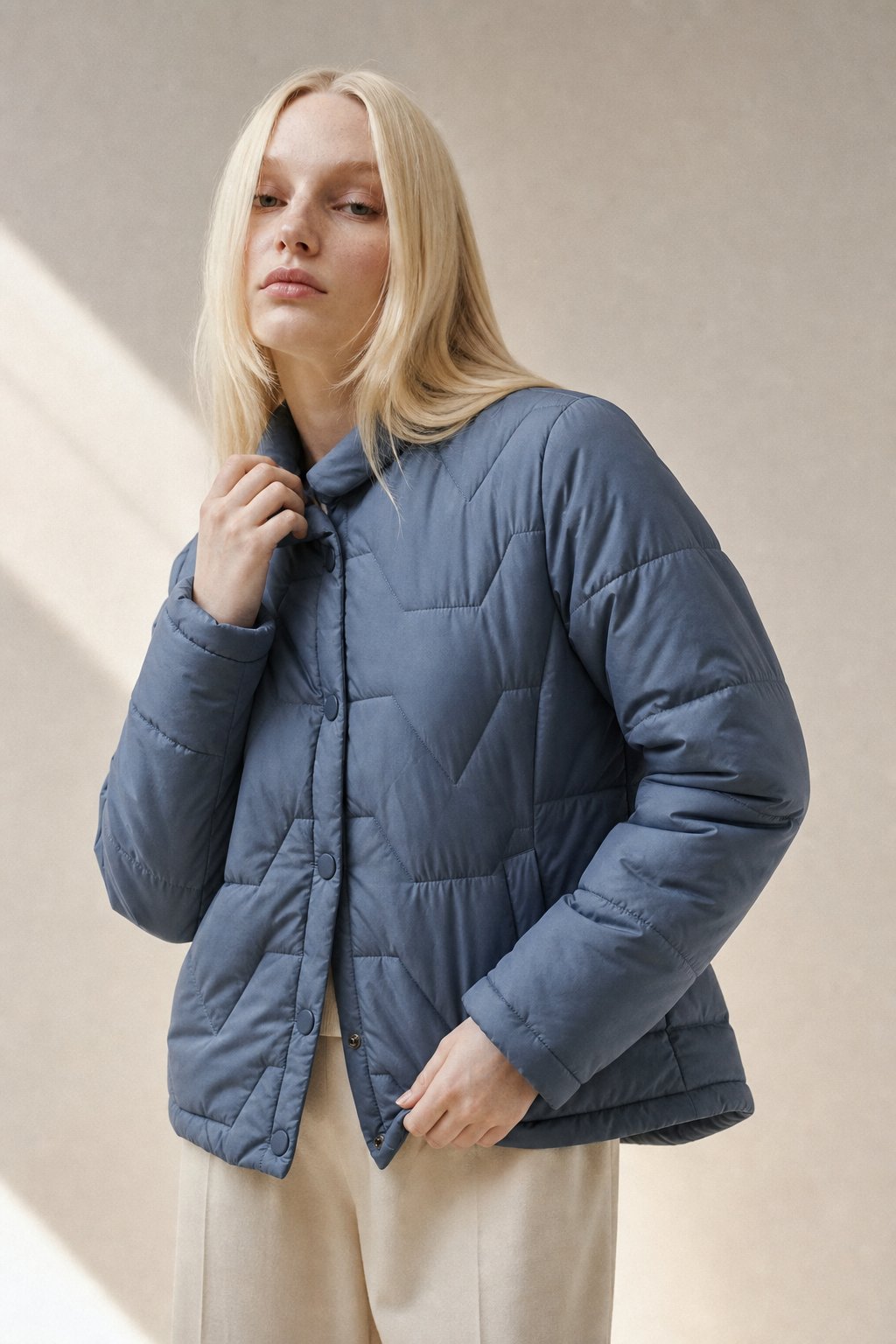 Women's Lightweight Quilted Down Jacket with Snap Button Front
