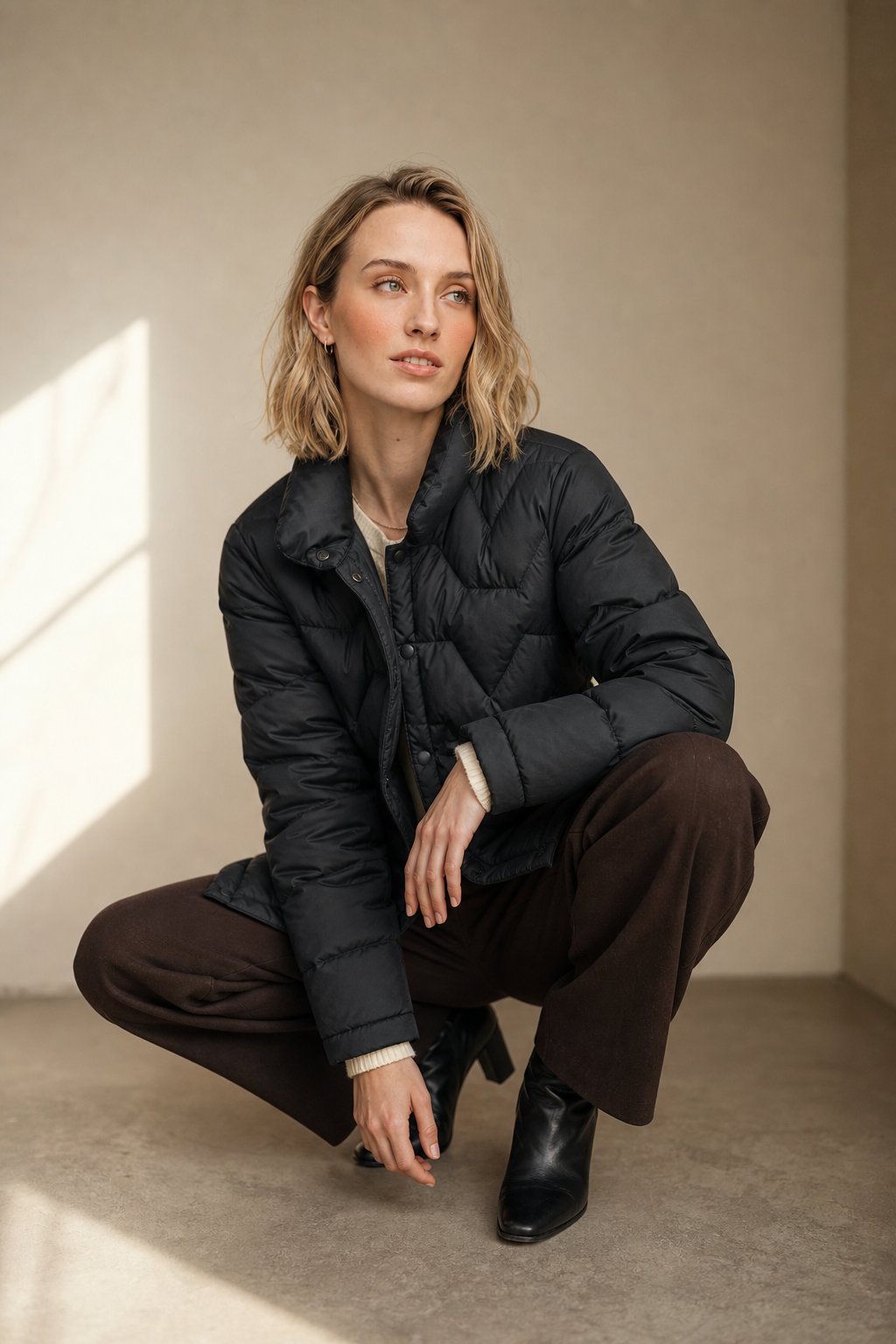 Women's Lightweight Quilted Down Jacket with Snap Button Front
