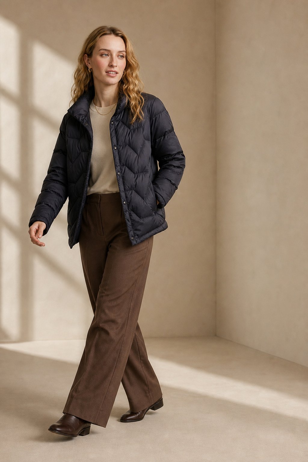 Women's Lightweight Quilted Down Jacket with Snap Button Front