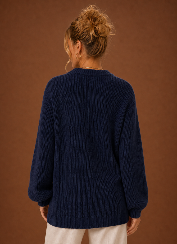 Women's V Neck Ribbed Knit Cardigan with Button Front and Long Sleeves