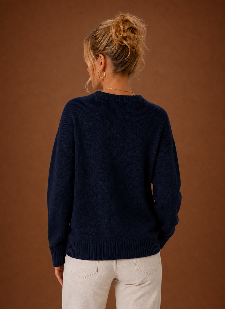 Women's American Flag Crew Neck Pullover Knit Sweater with Long Sleeves
