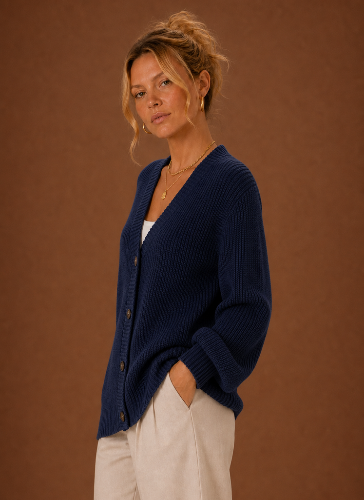 Women's V Neck Ribbed Knit Cardigan with Button Front and Long Sleeves