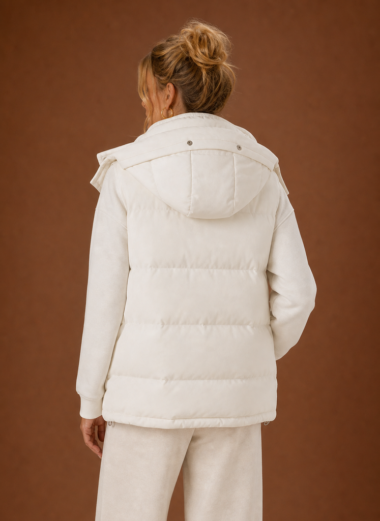 Women's Oversized Hooded Puffer Vest with Zip Front and Pockets