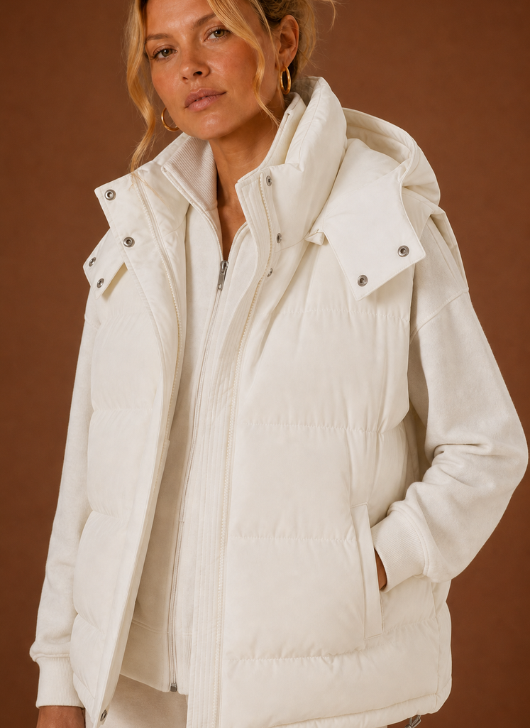 Women's Oversized Hooded Puffer Vest with Zip Front and Pockets