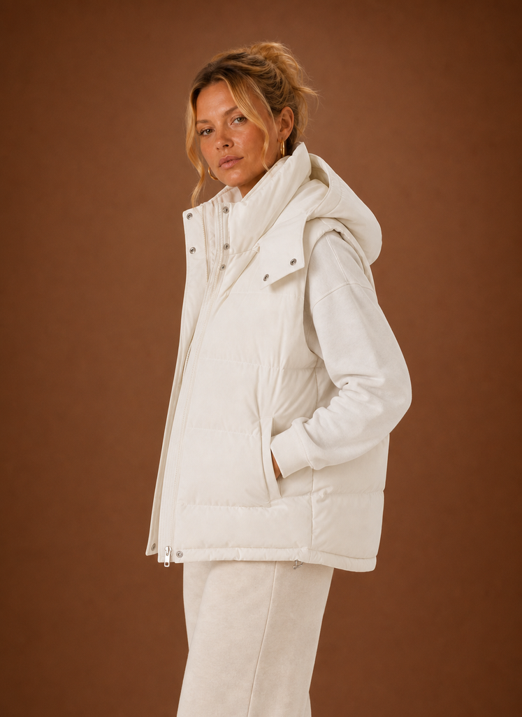 Women's Oversized Hooded Puffer Vest with Zip Front and Pockets