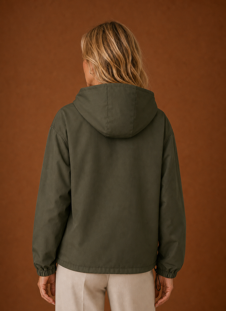 Women's Lightweight Hooded Windbreaker Jacket with Zip Front and Pockets