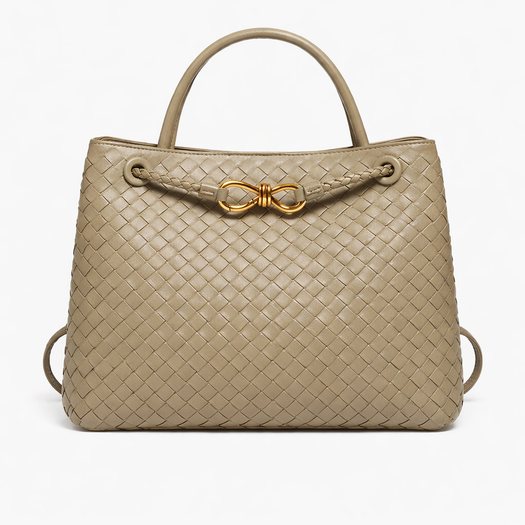 Women's Woven Faux Leather Tote Bag with Gold Clasp