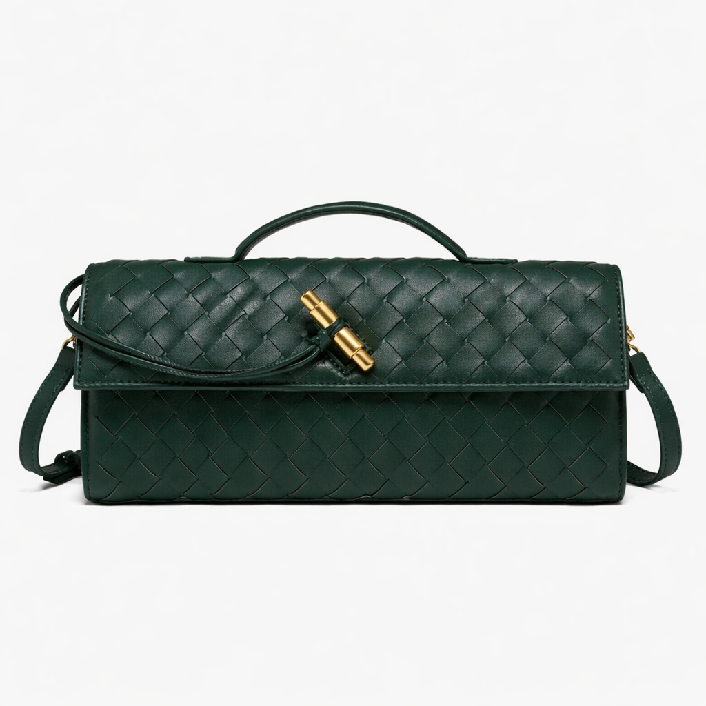 Women's Woven Leather Clutch Bag with Gold Clasp
