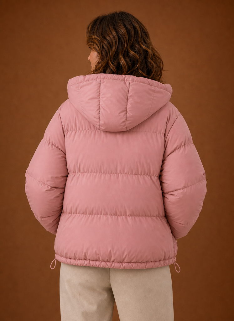 Women's Oversized Puffer Jacket with Hood and Zip Front Pockets