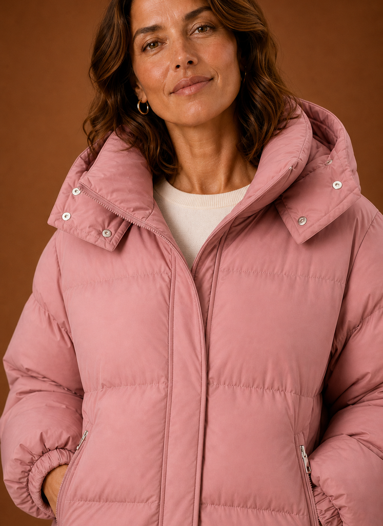 Women's Oversized Puffer Jacket with Hood and Zip Front Pockets