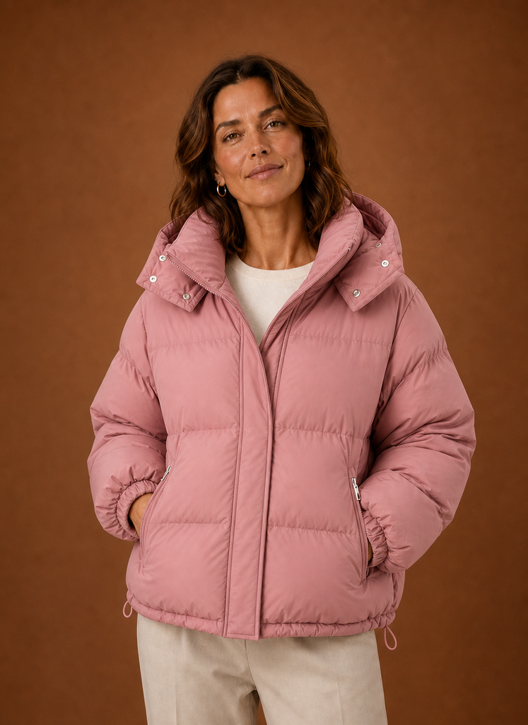 Women's Oversized Puffer Jacket with Hood and Zip Front Pockets