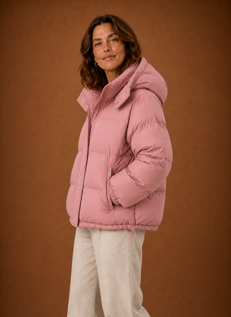 Women's Oversized Puffer Jacket with Hood and Zip Front Pockets