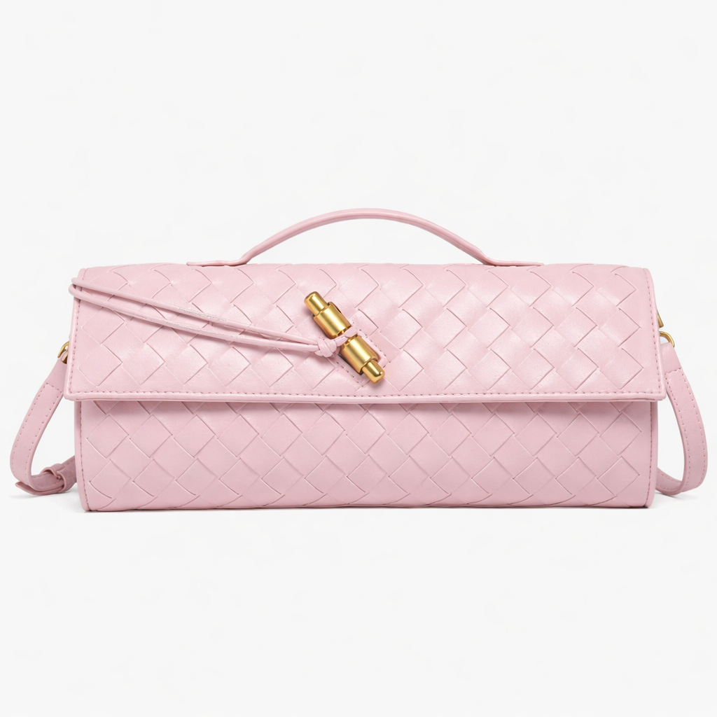 Women's Woven Leather Clutch Bag with Gold Clasp