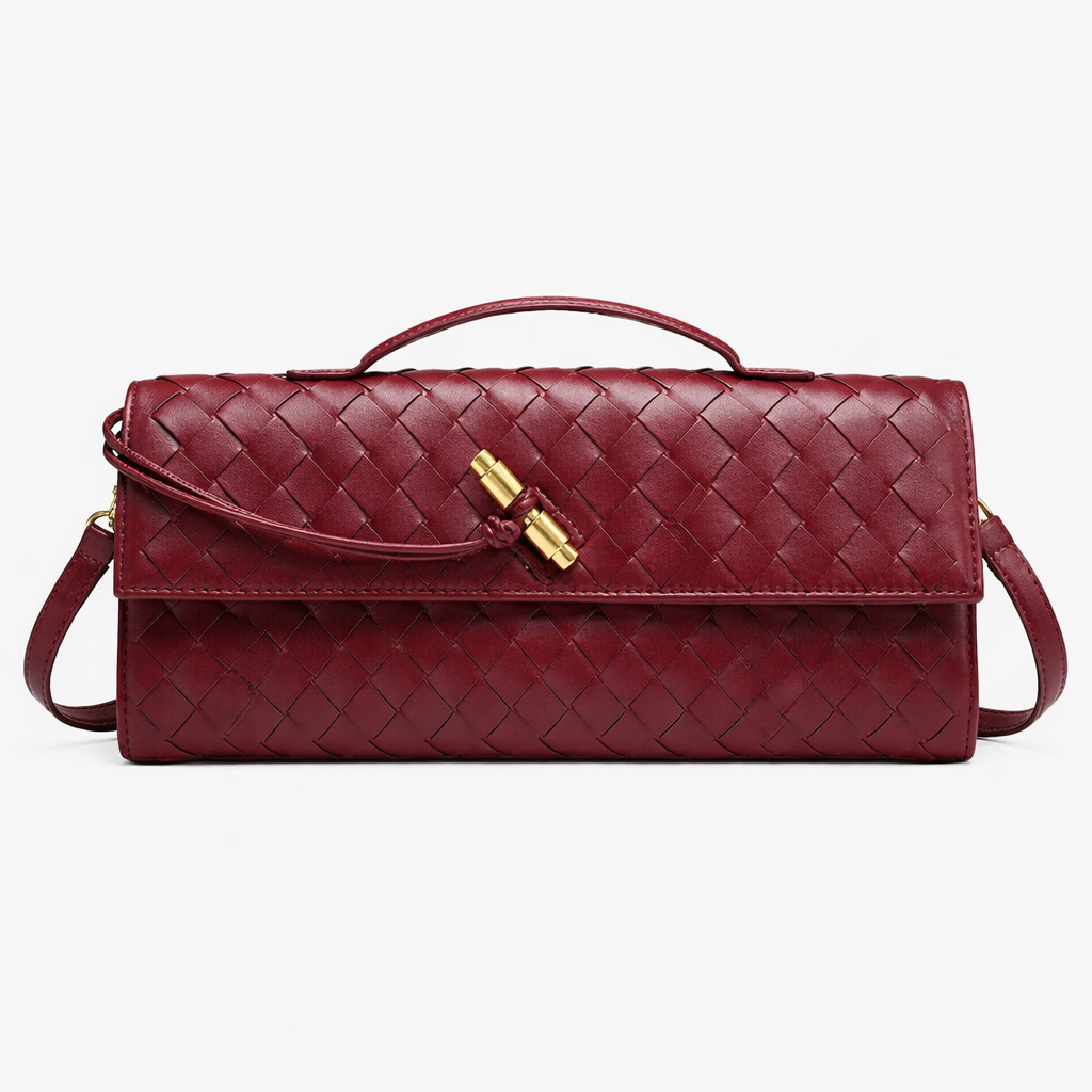 Women's Woven Leather Clutch Bag with Gold Clasp