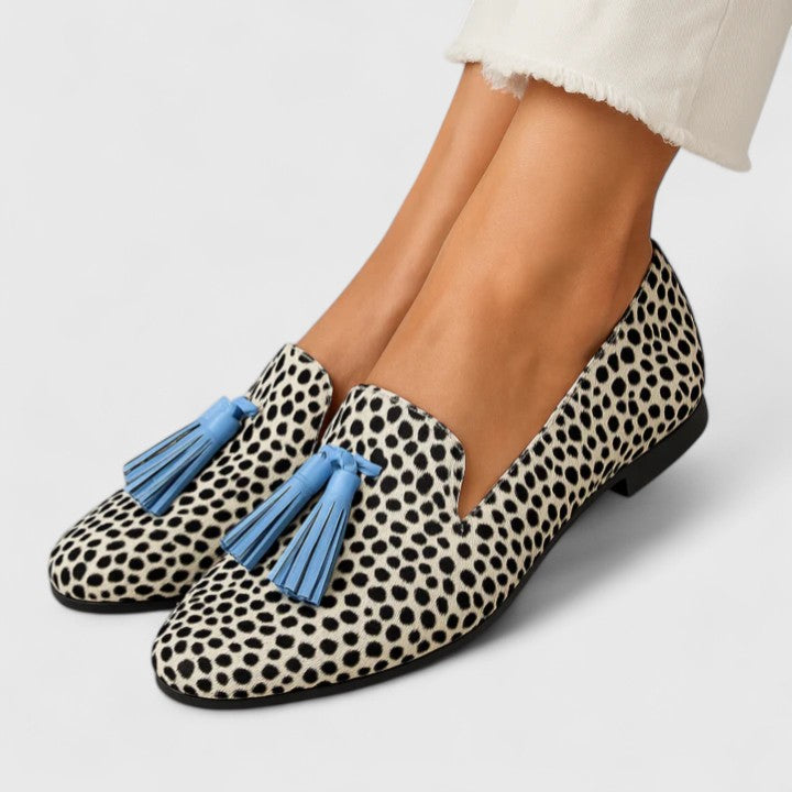 Women's Dalmatian Print Tassel Loafers with Slip On Design