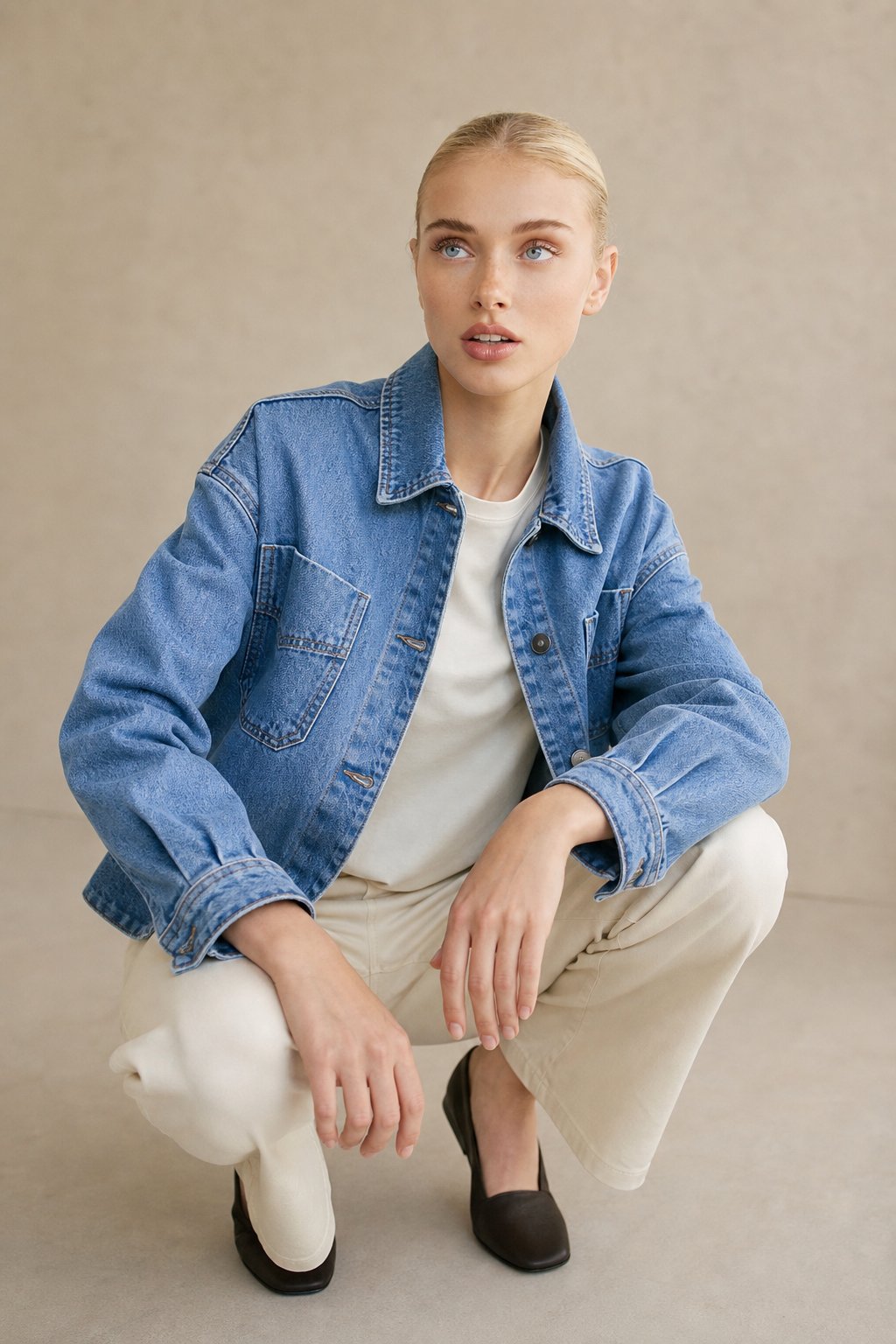 Women's Oversized Denim Shirt Jacket with Button Front and Pockets
