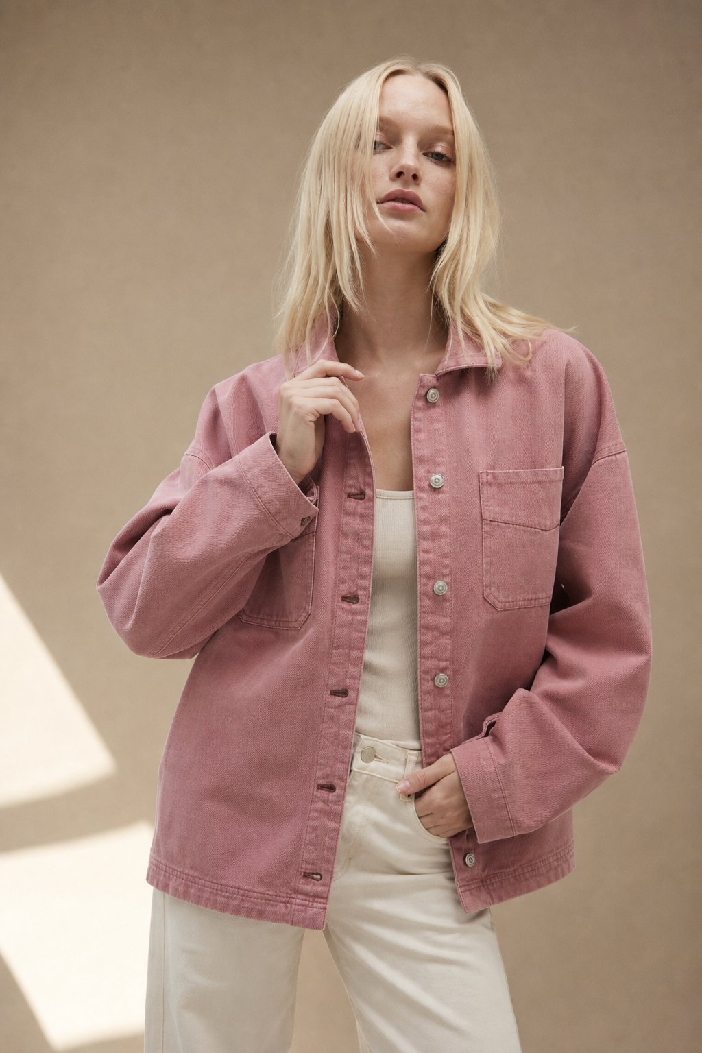 Women's Oversized Denim Shirt Jacket with Button Front and Pockets