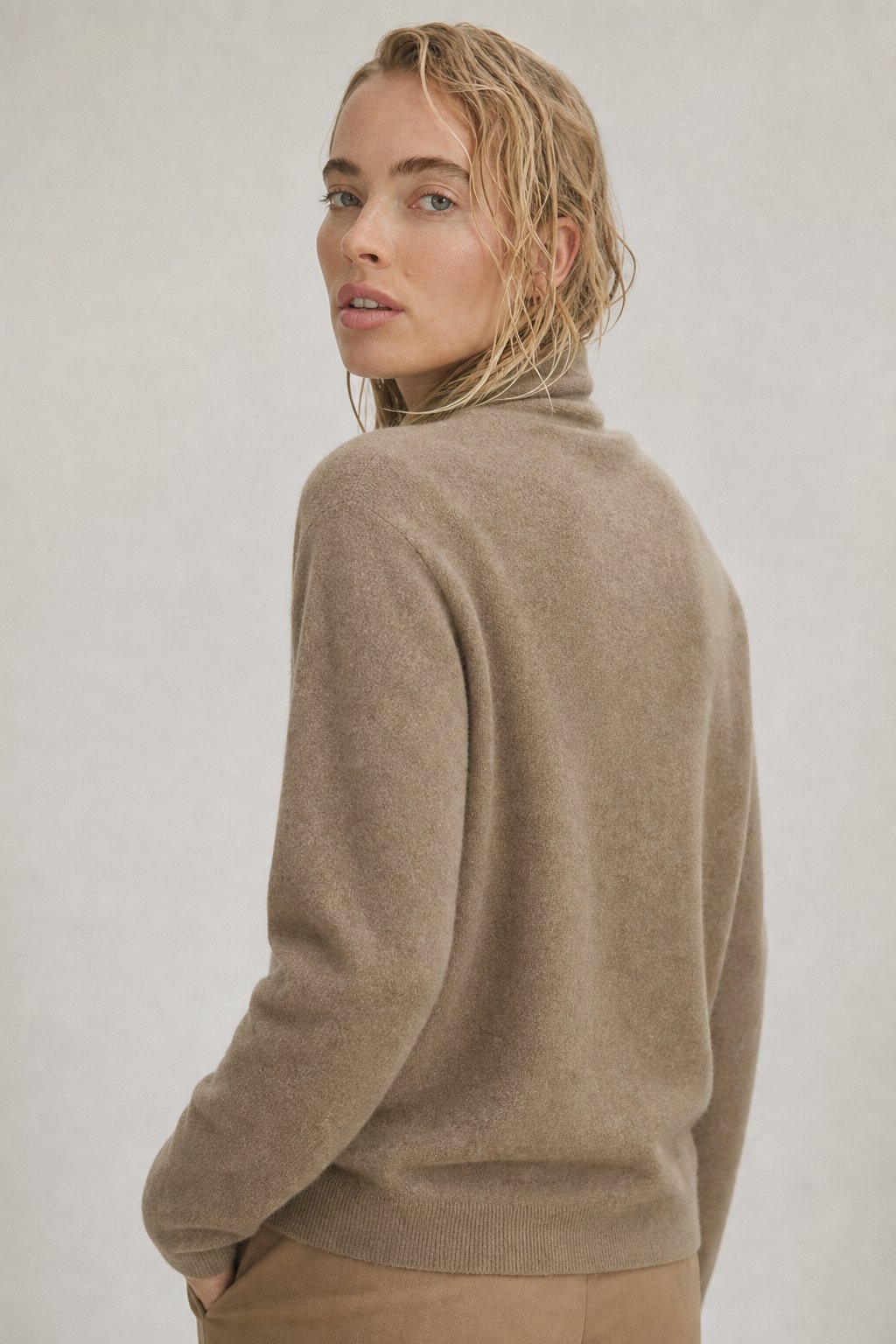 Women's V Neck Knit Sweater with Wrap Front and Long Sleeves