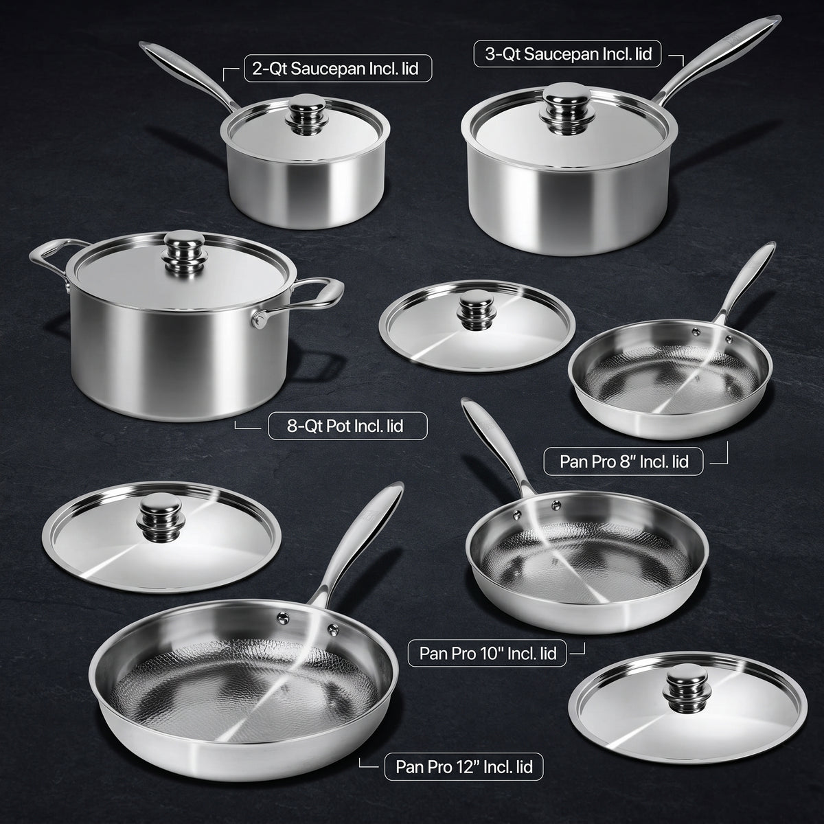 Pure Titanium Hammered Cookware Set – 12-Piece