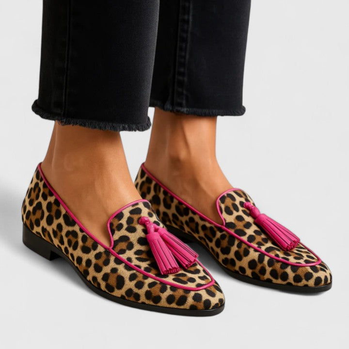 Women's Leopard Print Tassel Loafers with Extra Support
