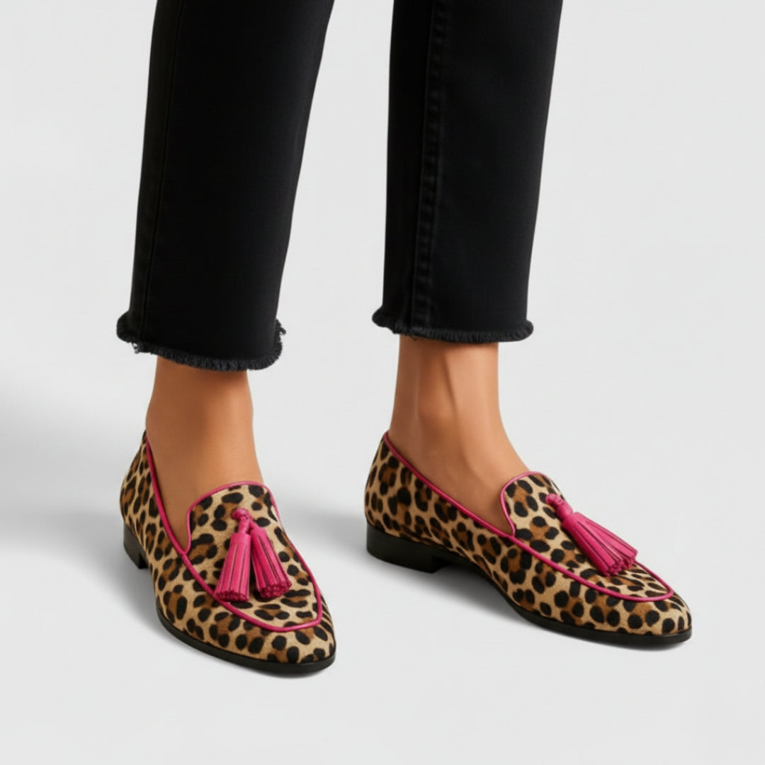 Women's Leopard Print Tassel Loafers with Extra Support