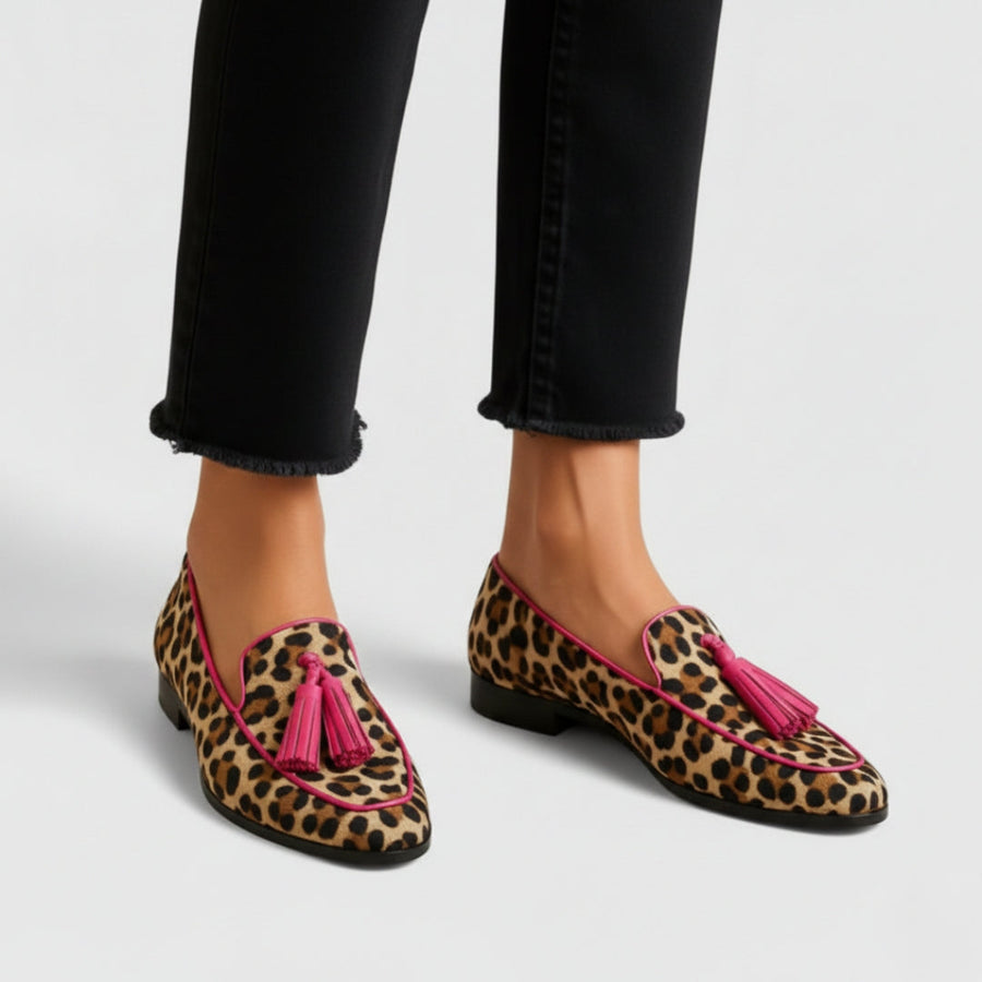 Women's Leopard Print Tassel Loafers with Extra Support
