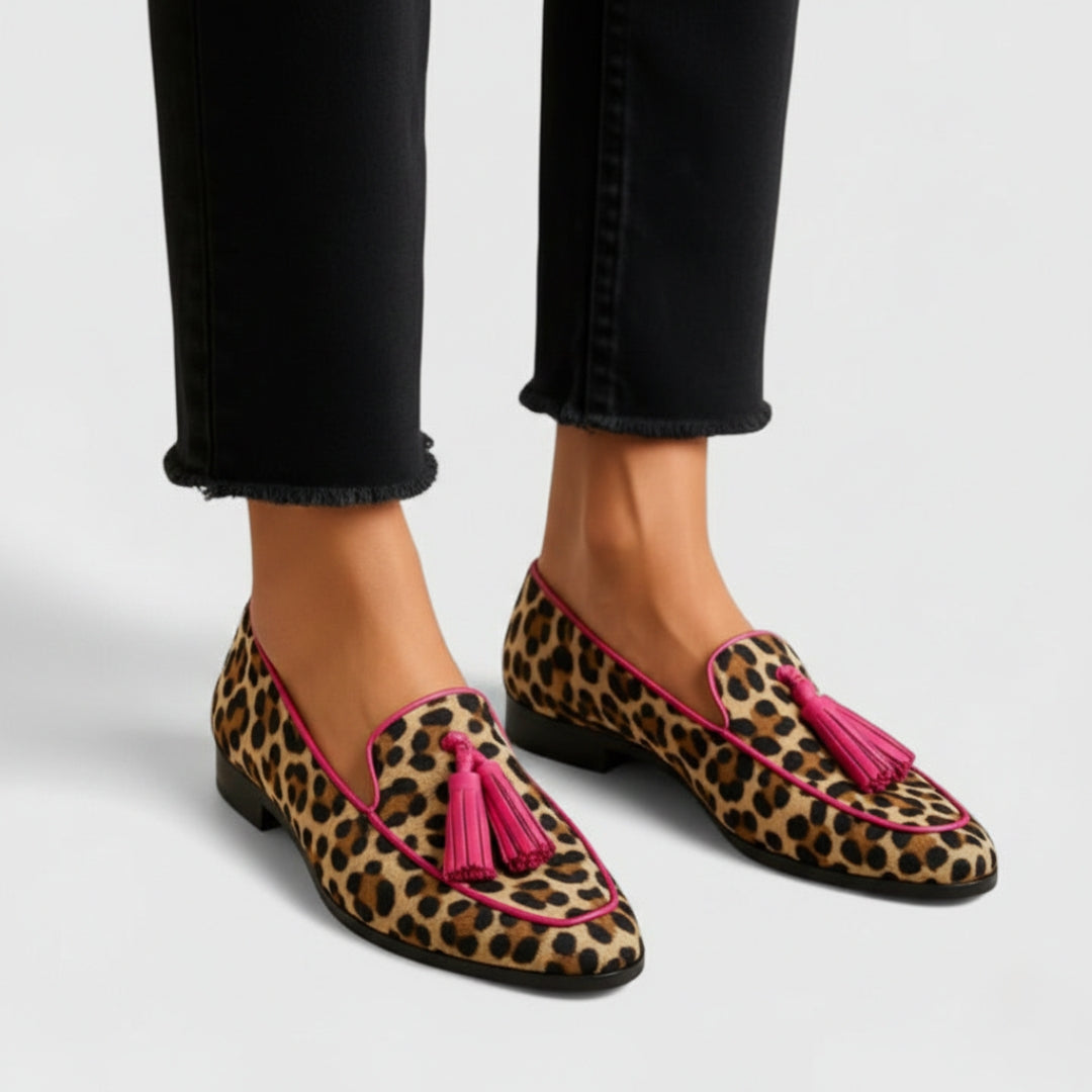 Women's Leopard Print Tassel Loafers with Extra Support
