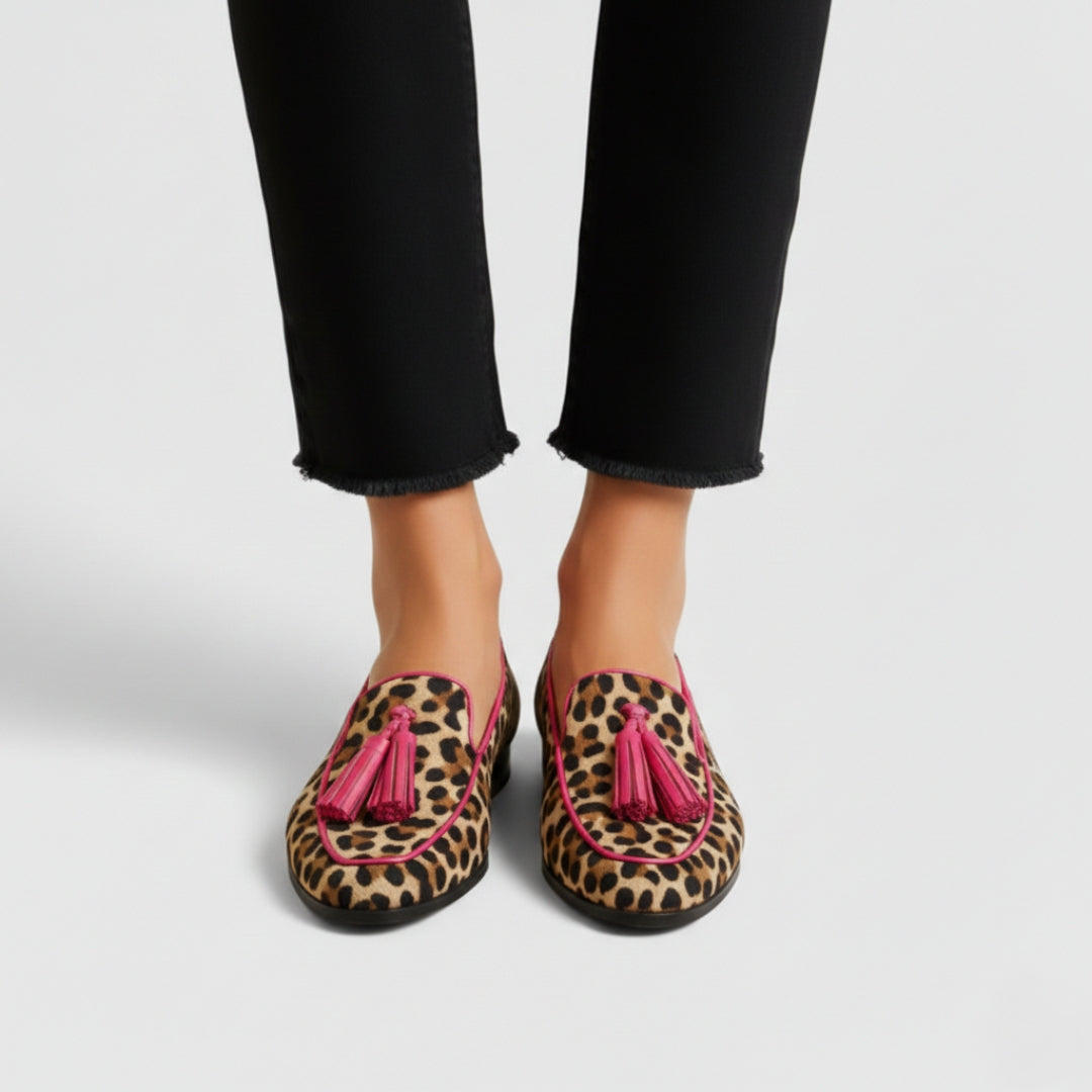 Women's Leopard Print Tassel Loafers with Extra Support