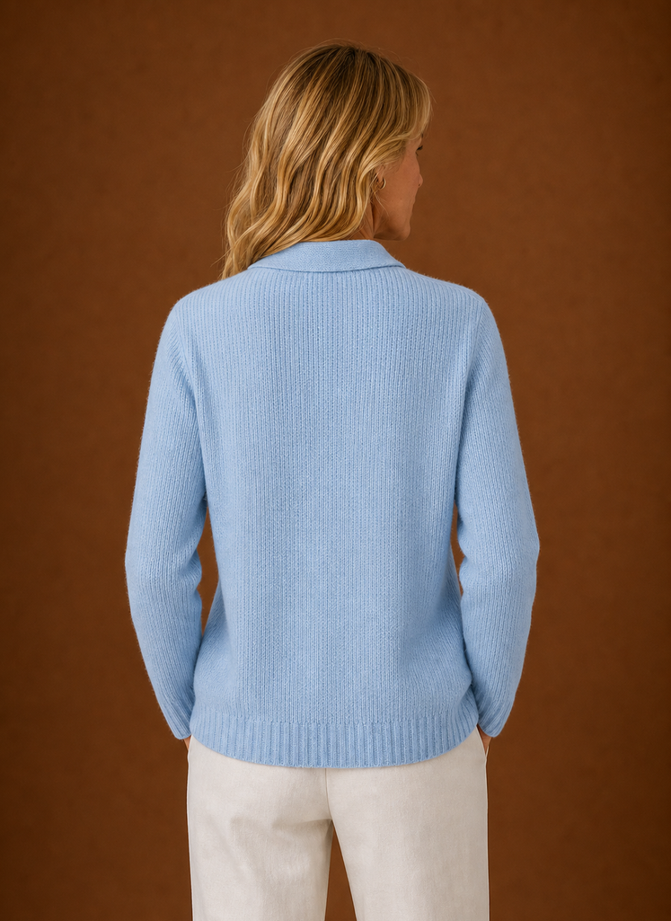 Women's Button Front Knit Cardigan with Collared Neck and Ribbed Trim
